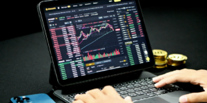 Digital Tablet Displaying Live Bitcoin Price Chart on Binance with Increase Following Institutional Investment Announcements