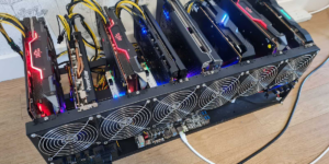 Crypto mining rig operational during a bear market, highlighting the tenacity of miners.