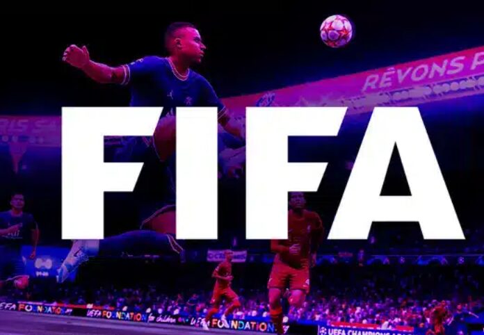 Logo of FIFA with a player 