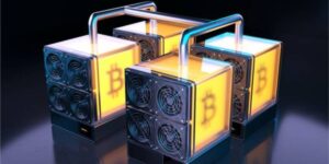 ASIC Mining Australia - High-performance ASIC miners with Bitcoin logos operating in the dark. 