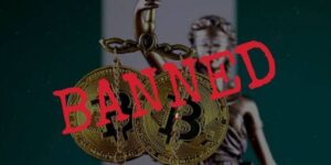 Australian Banks Ban Cryptocurrency with Bitcoin and Ethereum Symbols and Banned Text