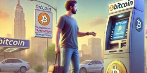 Man Using Bitcoin ATM for Transparent Transactions