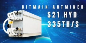 Bitmain Antminer S21 HYD cryptocurrency mining device with 335 TH/s power.