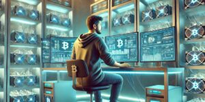 Man in a bitcoin miner hosting facility