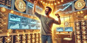 Man celebrating with his ASIC Miners for maximum profitability