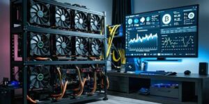 Crypto mining rig setup with performance dashboard for maintenance 