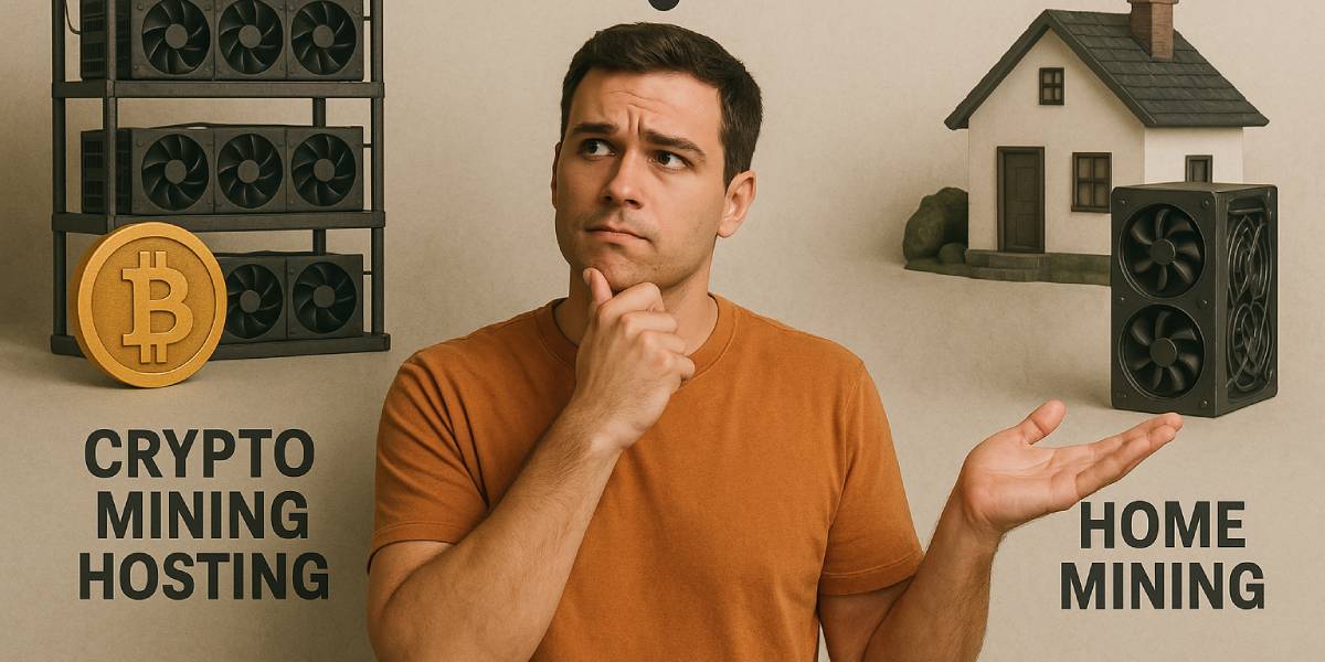 Man comparing crypto hosting with home mining options in Australia