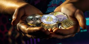 hands holding various cryptocurrencies highlighting bitcoin mining profitability