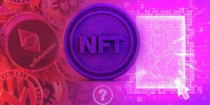 NFT coin and digital artwork with altcoins including Ethereum in background