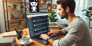 Man researching crypto discussions on Reddit showing how news cycles, social media, and influencers drive market movements