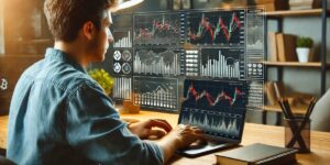 Man monitoring cryptocurrency mining analytics on digital dashboards highlighting the role of crypto mining in market cycles