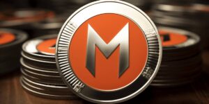 Close-up of a Monero cryptocurrency coin, symbolising solo mining in digital currency.