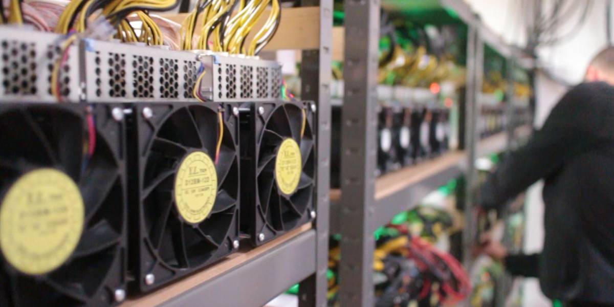 ASIC miners running inside a cryptocurrency mining facility