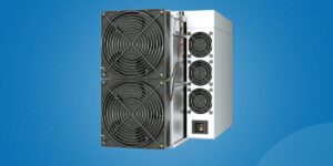 Bitmain Antminer S21+ 216TH/s ASIC miner with cooling fans for Bitcoin mining.