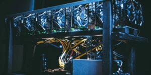 Cryptocurrency mining rig equipped with multiple graphics cards