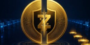 Zcash coin split in half to represent the Zcash halving